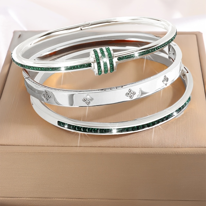 Boho Style Stainless Steel Bracelet Set 18K Golden Plating & Rhinestone Accents